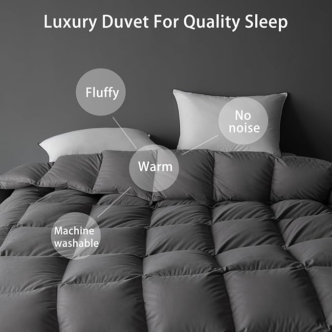 Luxury Gray Down Fiber Comforter King Size - All Season Duvet Insert - Ultra-Soft Hotel Collection Comforters - 59 Oz Fluffy Medium Warmth (Gray, 106x90)