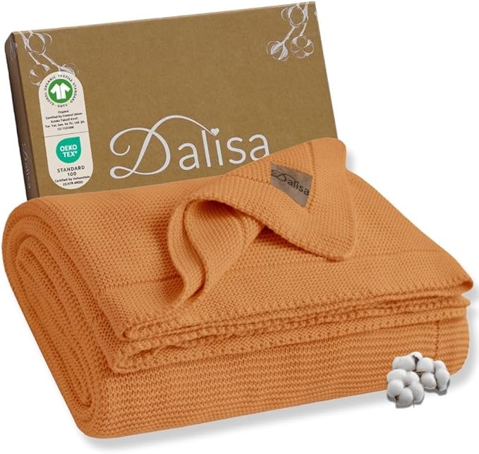 Dalisa 100% Organic Turkish Cotton Throw Blanket - GOTS Certified, Cozy - Perfect for Couch, Bed, and Home Decor - Boho Vintage Knit Alina (Saffron Gold, 50x60)