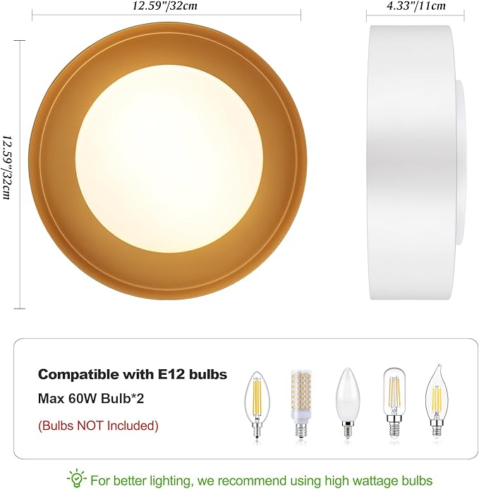 Vikaey Modern Mid Century Flush Mount Ceiling Light, 2-Light Minimalist Round Close to Ceiling Light Fixture, White Drum Ceiling Lamp with Glass Lampshade for Bedroom, Hallway, Kitchen, 12.5in