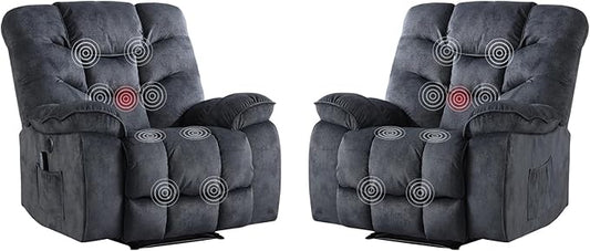 Oversized Power Recliner Chair with Massage and Heat Set of 2, 41" Wide Electric Reclining Chairs with USB Port, Breathable Fabric Overstuffed Reclining Sofa for Living Room Bedroom