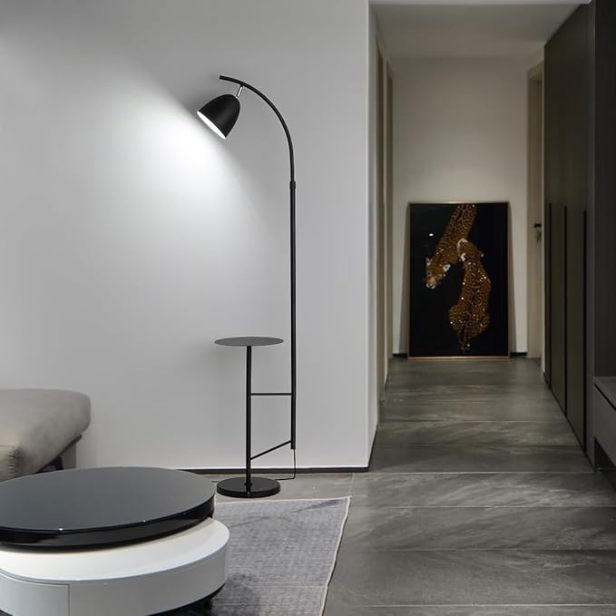 O'NEELDY Floor Lamp with Table Black Floor Lamp Modern Floor Lamp Bedroom with Table Attached Modern Dimmable Lamps for Living Room 71" Height Standing Lamps for Office Reading Room,E26 Bulb Included