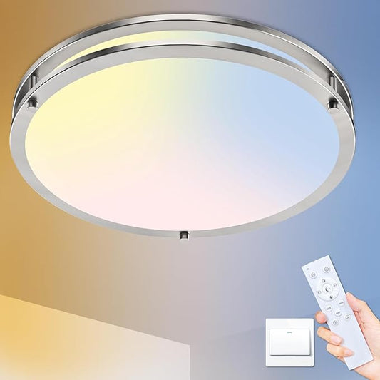 libtit 16Inch Flush Mount Ceiling Lights with Remote, 36W Dimmable LED Ceiling Light 3000K-6500K Adjustable, Large & Bright Brushed Nickel Light Fixture for Kitchen Bedroom LivingRoom -1Pack