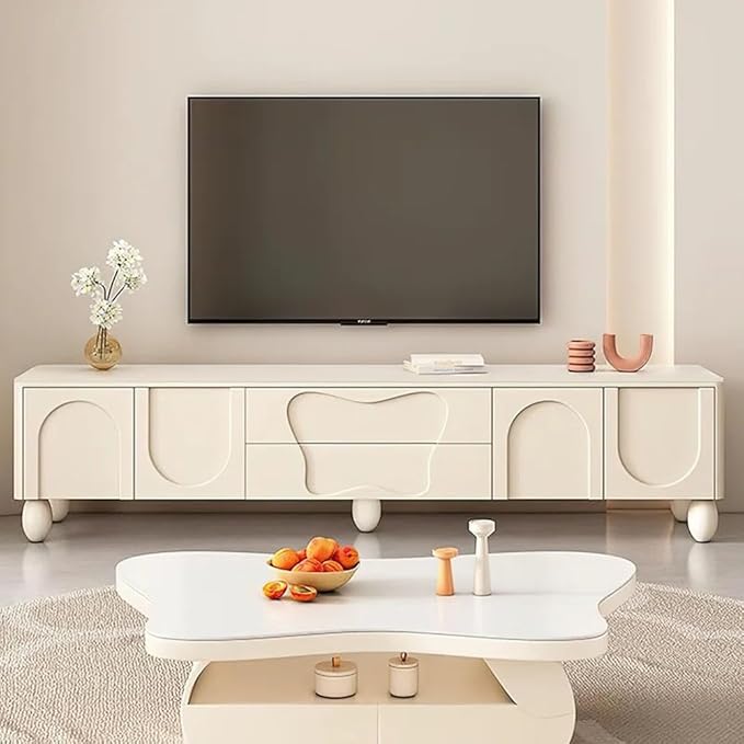 79 inch TV Stand for 75 inch TV, Modern White TV Stand with Storage, Entertainment Center with Cord Management for Living Room Bedroom
