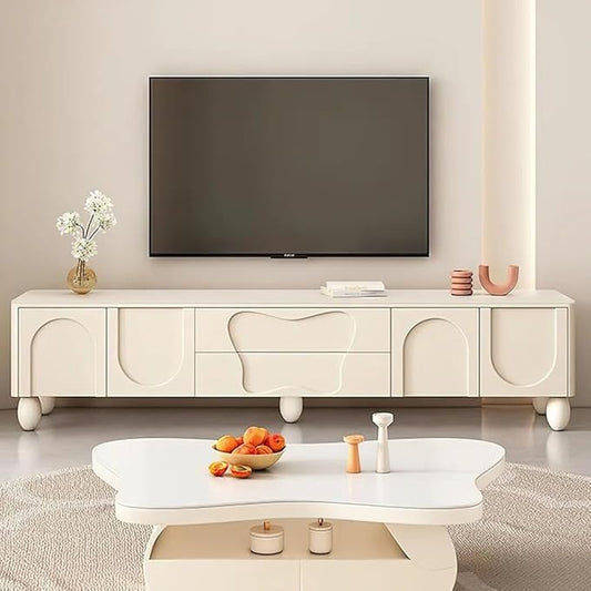 79 inch TV Stand for 75 inch TV, Modern White TV Stand with Storage, Entertainment Center with Cord Management for Living Room Bedroom