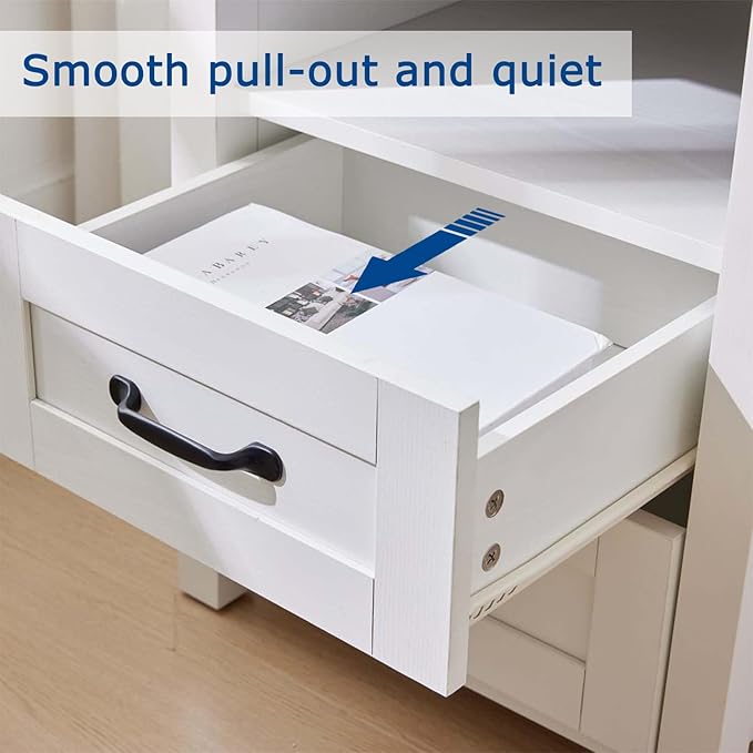Farmhouse Night Stand, Rustic White Nightstand for Bedroom, End Tables with Charging Station, Bedside Table with Drawers, Wood Bedside Cabinet Dresser