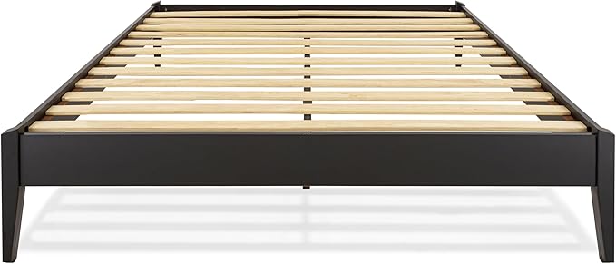Bme Dinkee Queen Platform Bed Frame Wood 15 Inch - Solid Wood Bed Frame - Modern & Minimalist Style - 12 Strong Wood Slat Support - Easy Assembly - No Box Spring Needed - Black