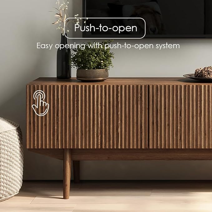 Living Skog TV Stand for Living Room TV Media Console Table, Modern Entertainment Center with Storage Scandinavian Midcentury Fluted Style Fits TV 50 55 60 65 70 inch, Wood Legs (Brown, Kelly 59 in)