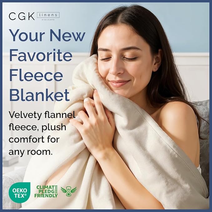 Ultra Soft Fleece Blanket Twin Size - Flannel Fleece Luxury Twin Blanket - Lightweight for Couch Bed Chair - Thick, Warm and Breathable - All Season Cozy Fuzzy, Anti-Static Microplush Bedding, Ivory