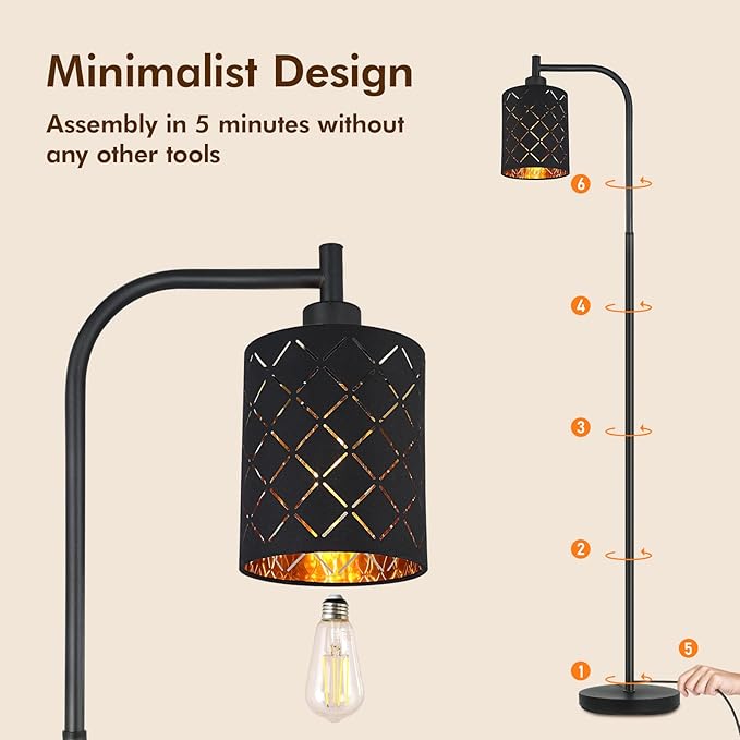 Gothic Floor Lamp with Laser-Cutout Lampshade, LED Standing Lamp for Living Room & Bedroom, 67 Inch Black Arc Modern Farmhouse Lamp with Foot Switch, E26 Base Socket, Perfect for Magic Decor Lamps