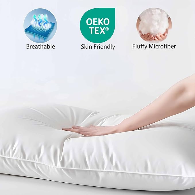 Thin Flat Slim Ultra Soft Bed Pillows Standard Size Set of 2 Pack for Sleeping, Bed Pillow for Stomach Back and Side Sleepers, Machine Washable 20x26 inches