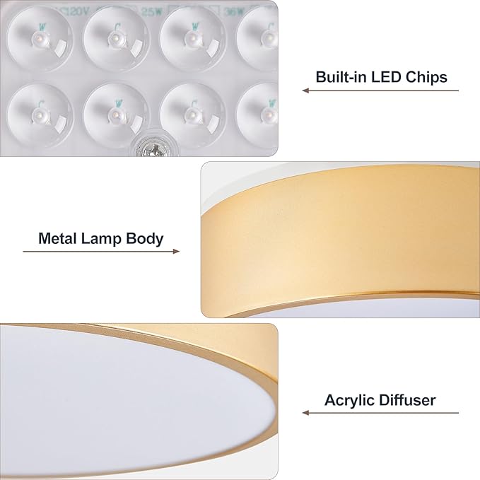 Dimmable Gold LED Flush Mount Ceiling Lights, Modern 5CCT 2700K-6000K Close to Ceiling Light, Minimalist Round Kitchen Lighting Fixtures for Bedroom Hallway Entryway Laundry Room, 11.8 Inch