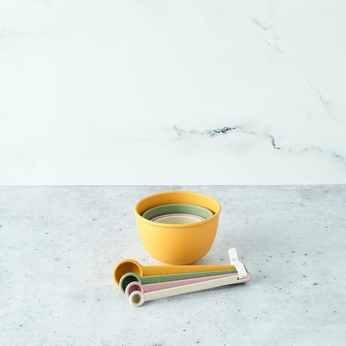 Bamboozle Astrik Baking Bundle | 5 Piece Mixing Bowl Set | Measuring Cups and Spoons | Cooking and Meal Prep | Dishwasher Safe | Microwave Safe | Desert Bloom