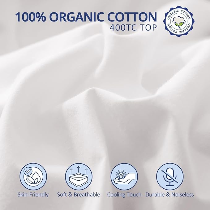 ELEMUSE 1300 GSM Overfilled Mattress Topper Queen with Baffle Box Design,Extra Thick Cooling Pillow Top Pad, 400TC Cotton Cover, Plush & Support Snow Down Alternative, White