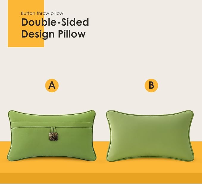 Outdoor Sunbrella Decorative Pillows with Coconut Button Pack of 4, 20" x 12" Outdoor Pillow Set for Couch Bed Throw Patio Sofa, Canvas Ginkgo