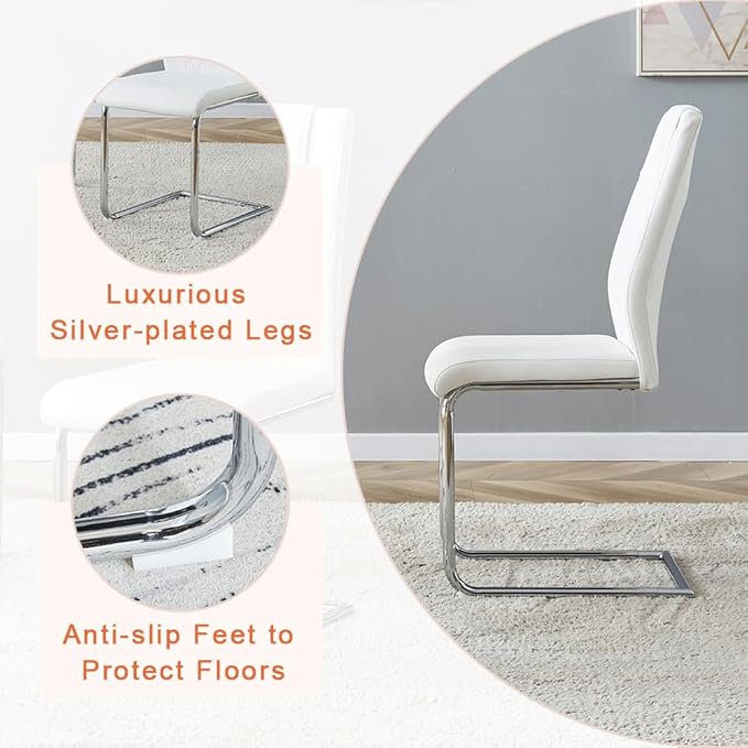 Dining Table Set for 6, Kitchen Table Chairs Set of 6, Modern Dining Room Set 63'' Faux Marble Dinner Table PU Leather Upholstered Chairs for Kitchen