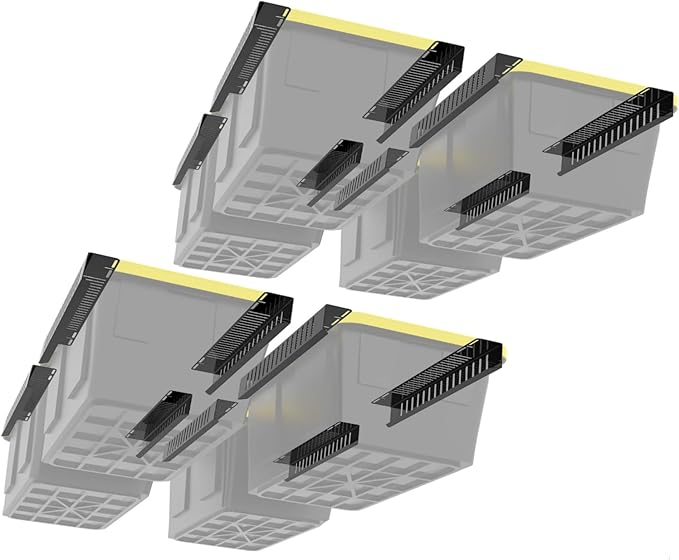 Overhead Bin Rack - Ceiling Mount Overhead Garage Rack | Adjustable Width and Orientation | Heavy Duty Ceiling Bin Storage Rails | Fits Black & Yellow Storage Bins | USA Designed (8 Bins)