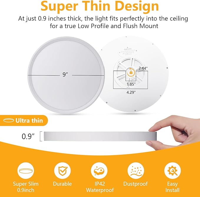 Led Flush Mount Ceiling Light,9 Inch 18w 1860lm,3000k/4000k/6000k 3CCT Selectable, Round Modern Flat Panel Super Slim Led Ceiling Light,for Living Dining Kitchen Bedroom Room (4Pack-White)