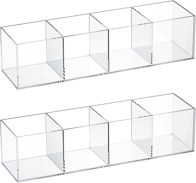 Epakh 2 Pieces 4 Compartment Acrylic Cube Organizer 4 Section Clear Acrylic Pencil Holder Small Drawer Organizer for Makeup Brush Crayon Desk Home Office Back to School Supplies