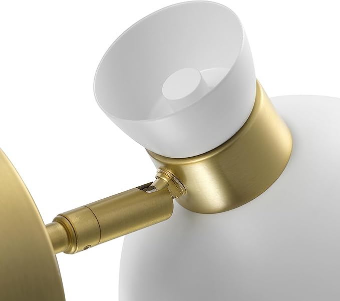 GLOBE Electric 65000099 1-Light Plug-in or Hardwire Wall Sconce, Matte Brass, Matte White Pivoting Metal Shade, 6ft Clear Cord, in-Line Rocker Switch, Wall Lights for Living Room, Bedroom, Den