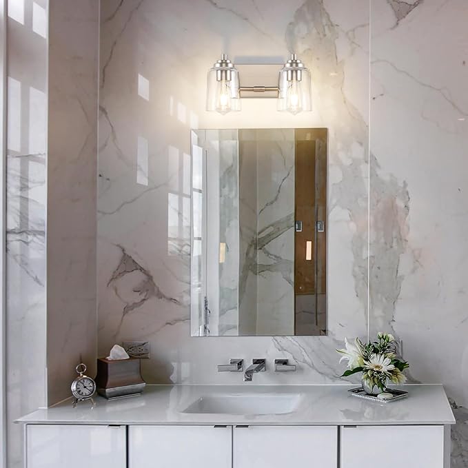 SOLFART Brushed Nickel Vanity Light 2 Light Bathroom Vanity Light Bathroom Lights Vanity Light Fixtures Wall Lights Over Mirror
