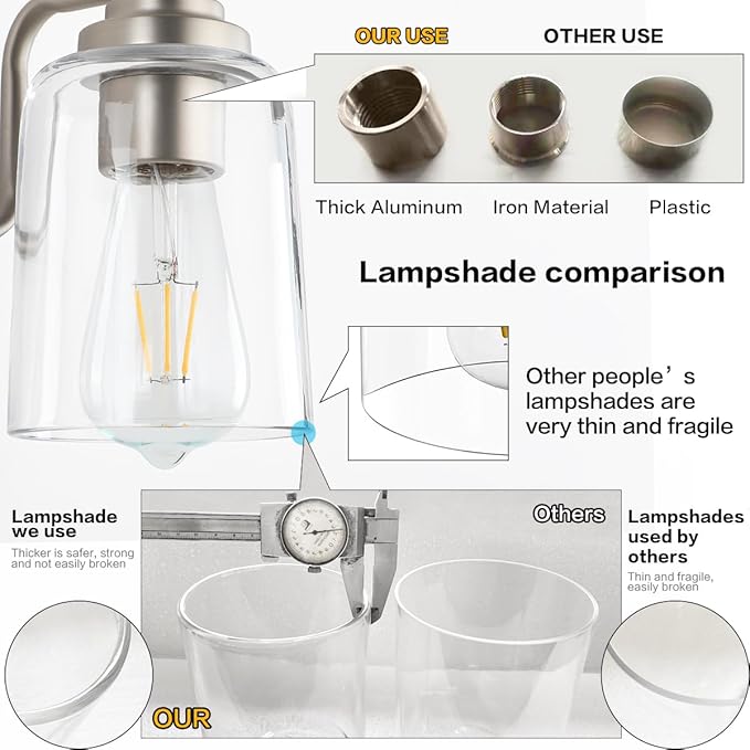 SOLFART Brushed Nickel 4-Light Vintage Vanity Light Fixtures for Bathroom, 13.4 x 7.1 x 7.7 inches