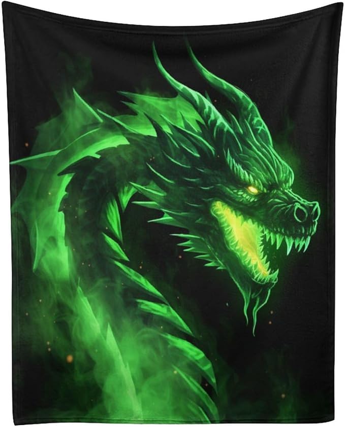Green Fire Dragon Super Soft Winter Comfy Throw Blanket Flannel Fleece Lightweight Blanket for Couch Car Bed 50x60 in