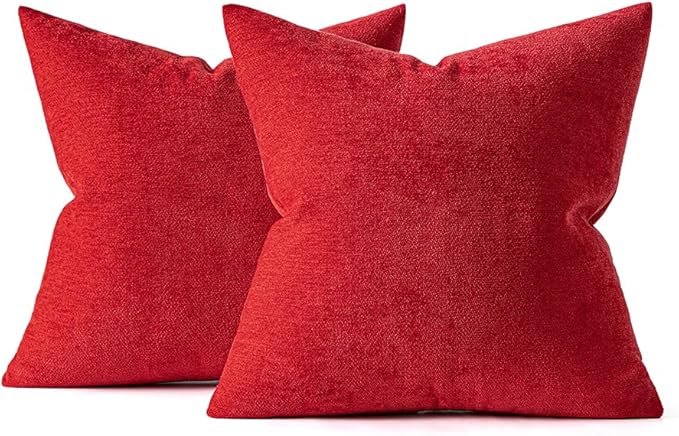 MIULEE Pack of 2 Red Decorative Pillow Covers 20x20 Inch Soft Chenille Couch Throw Pillows Farmhouse Cushion Covers for Home Decor Sofa Bedroom Living Room