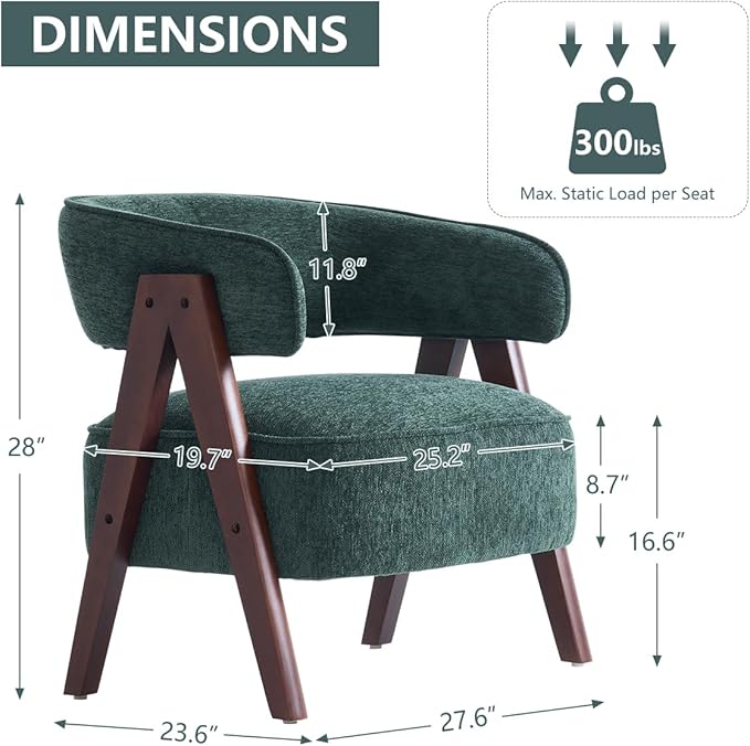 Kidol & Shellder Mid Century Accent Chair Set of 3 Comfy Fabric Modern Living Room Bedroom Chairs Upholstered Lounge Reading Armchair with Thicken Seat Cushion Wood Frame （Green）