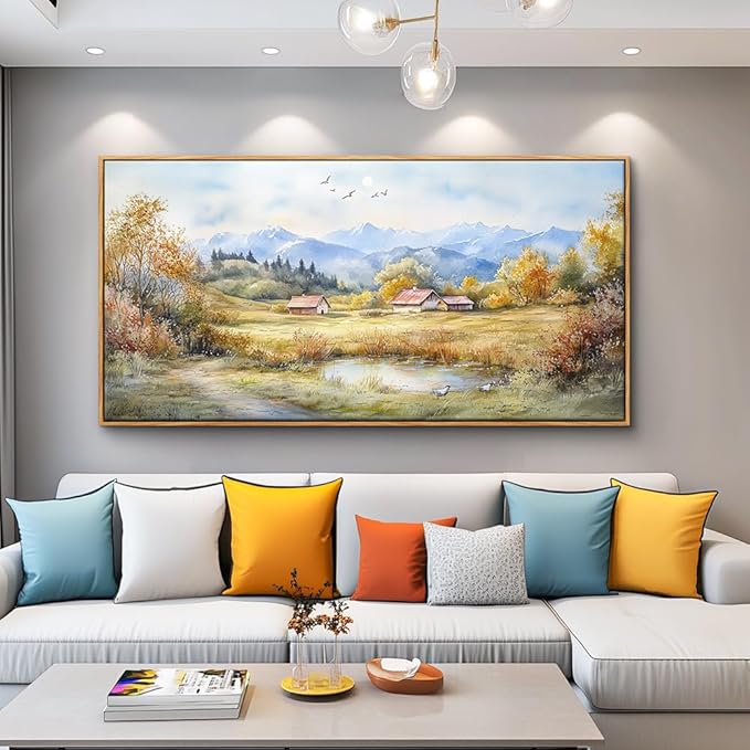 PHAOHUAXM Large Wall Decoration Canvas For Bedroom Wall Art For Living Room Office Decor Rural Landscape Painting Wood Frame Pictures Art Print Farmhouse Restaurant Home Wall Aesthetics 24"x48"