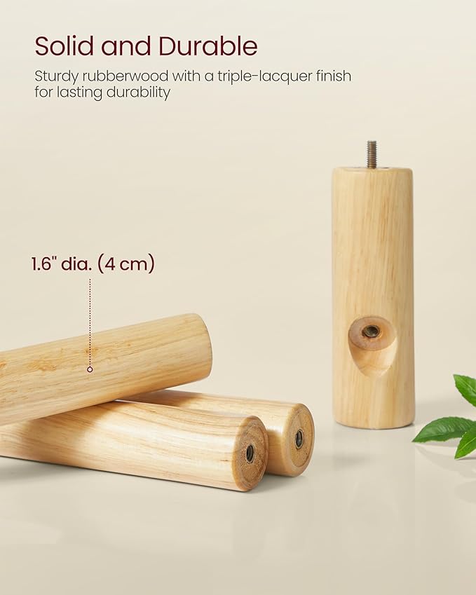 VASAGLE Solid Wood Coat Rack, Free Standing Hall Coat Tree with 8 Hooks, 3 Height Options, for Coats, Hats, Bags, Purses, for Entryway, Hallway, Rubberwood Hooks and Pole, Cloud White URCR010W02