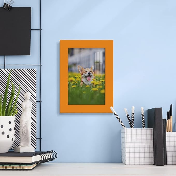 Renditions Gallery 4x6 inch Picture Frame High-end Modern Style, Made of Solid Wood and High Definition Glass Ready for Wall and Tabletop Photo Display, Orange Frame