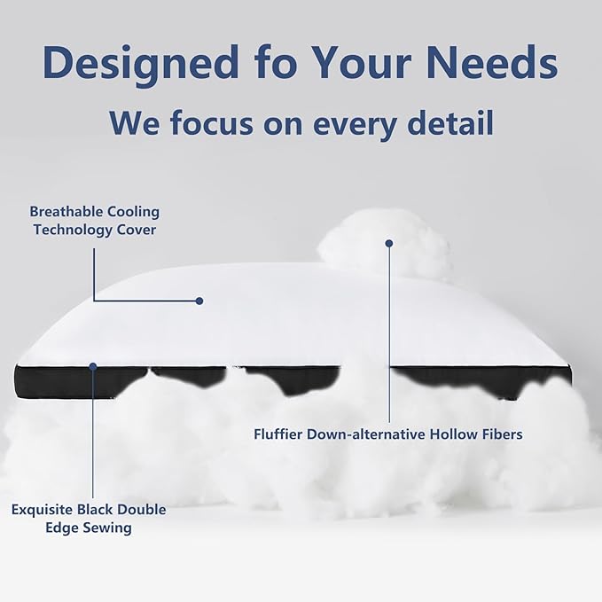 CozyLux Pillows Queen Size Set of 2, Soft and Supportive 3D Down Alternative Bed Pillow for Sleeping 2 Pack Black, Luxury Hotel Quality Gusseted Bedding Pillow for Back, Stomach or Side Sleepers 18x28