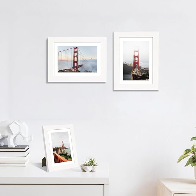 5x7 Picture Frame Set of 4, High Definition Real Glass, Display Pictures 4x6 with Mat or 5x7 Without Mat, Gallery Wall Hanging or Tabletop Photo Frames, White