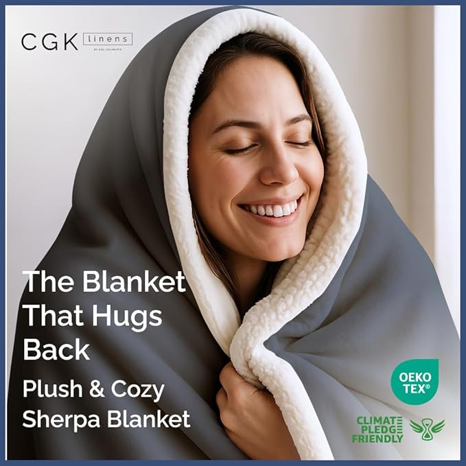 Sherpa Fleece Blanket King Size - Reversible Sherpa Fleece King Blanket - Super Soft Double Sided for Bed, Sofa, Couch - Thick, Warm, and Plush - Luxurious Bedding for Winter - Dark Grey, 90" x 108"