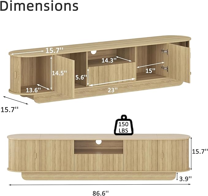 Fluted TV Stand and Coffee Table Set of 2,86.61'' TV Console for 55-85 Inch,Modern Entertainment Center with Large Storage Cabinet,Lift Top Coffee Table for Living Room, Bedroom, Natural