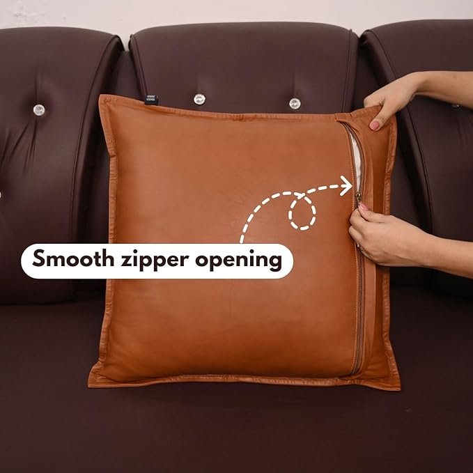 D DOLLY LAMB Lambskin Leather Pillow Cover - Sofa Cushion Case - Decorative Throw Covers for Living Room & Bedroom, 20x20 Inches - Camel Antique Box
