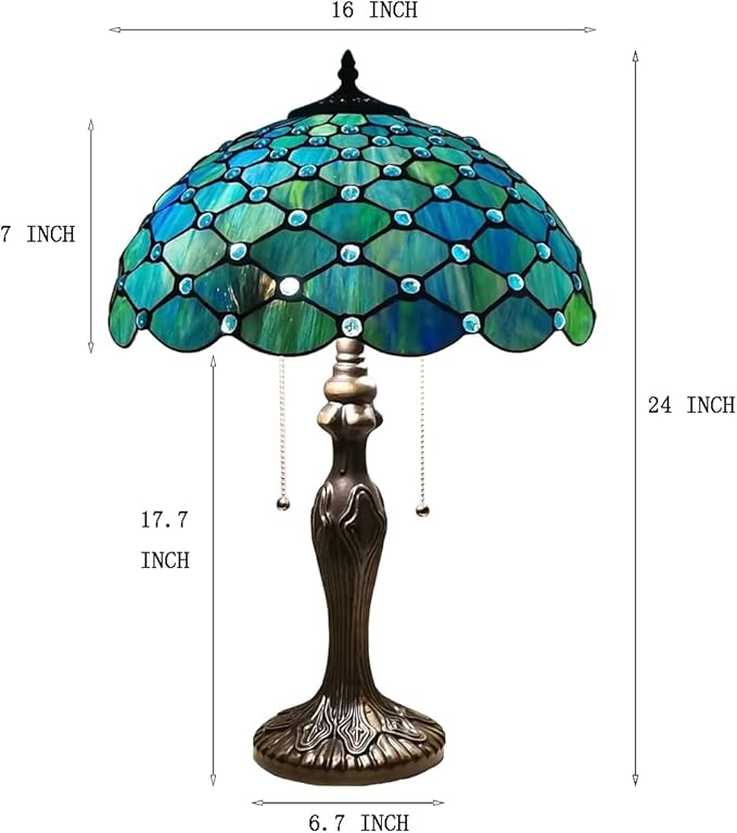 Tiffany Table Lamp Stained Glass Lamp 16X16X24 Inch Antique Standing Reading Light Living Room Office Bedroom (Sea Blue Pearl)