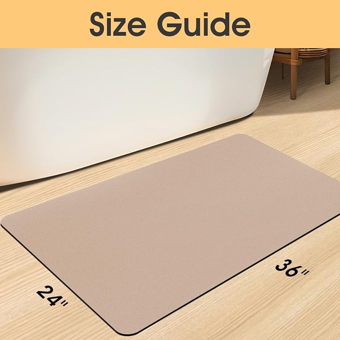 Ultra Thin Non-Slip Bath Mat Fit Under Door, Upgrade Backing Non Slip Bath Mat, Quick Dry Ultra Absorbent Bathroom Rugs, Machine Washable Bath Mats for Bathroom, Bathtub & Kitchen, Taupe, 36"x24"