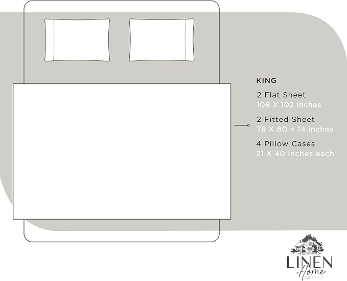 Linen Home 100% Cotton Percale Sheet Set Pack of 2, King Size, White, Deep Pocket, 8 Pieces Set - 2 Flat, 2 Deep Pocket Fitted Sheet and 4 Pillowcases, Crisp Cool and Strong Bed Linen