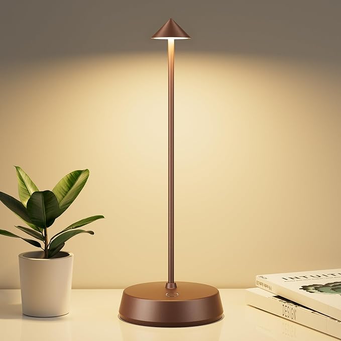 Cordless Table Lamp Rechargeable, Battery Operated 6000mAh Desk Lamp Touch Dimmable Lamp Outdoor Waterproof Portable Wireless Table Light, Small Table Lamp for Restaurant Bar/Outdoor (Brown)