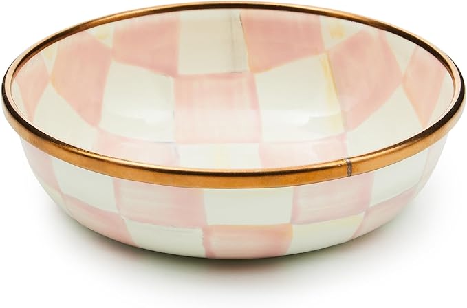 MACKENZIE-CHILDS Enamel Relish Dish, Small Serving Bowl for Entertaining, Pink-and-White Rosy Check