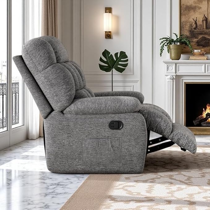 Recliner Chair with Side Pockets, Living Room Power Reclining Lounge Chair for Adults, Small Spaces Comfy Sofa with Theater Seating for Bedroom, Gray