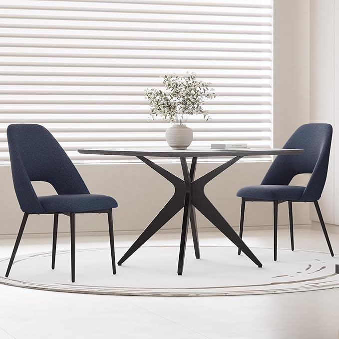 Kidol & Shellder 45.2" Square Dining Table Set for 2-4 People Modern MDF Wooden Dining Room Table with X-Shaped Metal Base Kitchen Table for Dining Room Kitchen Office（Black Table+2pcs Blue Chairs