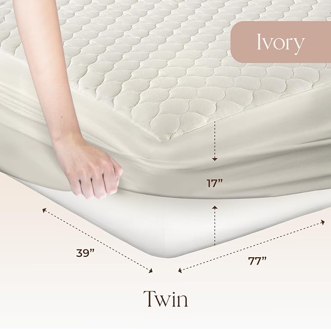 100% Cotton Organic Mattress Pad - Breathable, Cooling, Not Waterproof Mattress Protector Twin Size - Premium 300GSM Quilted and Noiseless Machine Washable Organic Mattress Protector (Ivory, Twin)