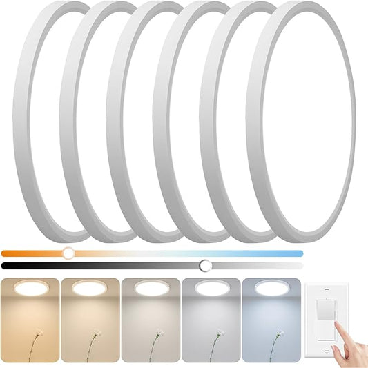 6 Pack 32W 3520LM Dimmable LED Flush Mount Ceiling Light, Ø15.8 Inch 5CCT Selectable (2700K-6500K), Slim Integrated Light Fixture for Kitchen Bedroom Laundry Hallway, White