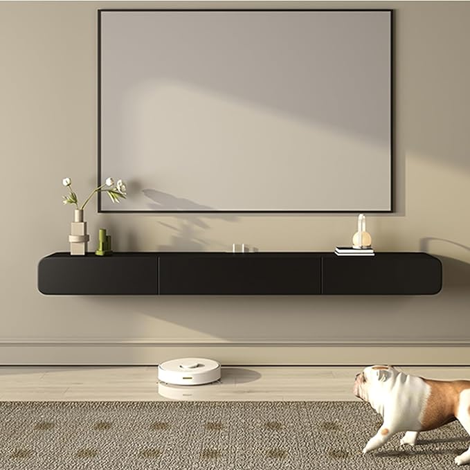 FPIGSHS Wall Mounted Media Console with 2 Drawers Solid Wood Floating TV Stand Hanging TV Shelf Entertainment Center TV Cabinet, for Home Office (A, 240CM/95IN)