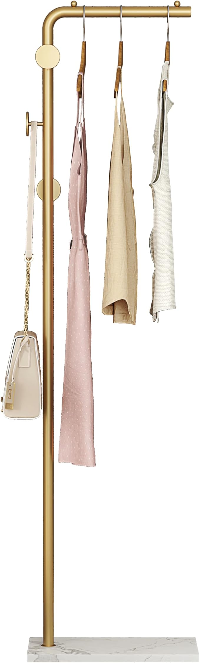 Coat Rack Stand, Gold Clothing Rack Freestanding with Satin Steel Finish and Natural Stable Marble Base, for Coats, Hats, Scarves, Clothes, and Handbags be Applicable Home Bedroom Hotel Hall
