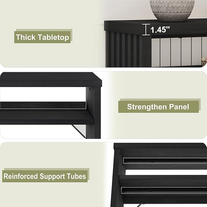 BON AUGURE Console Table with Storage, Black Entryway Table, Wooden Couch Tables Behind Sofa for Living Room, 2 Tier Front Door Entrance Tables (Black Oak, 47 Inches)