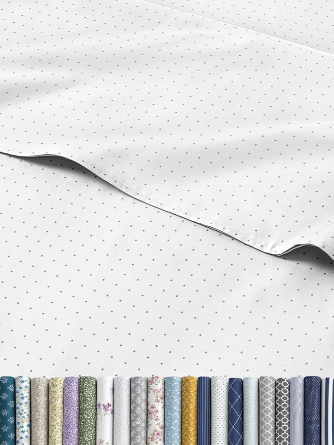 Light Blue Polka Dots Sheet Set - 1 Flat & 1 Fitted Sheet & 1 Pillowcase w/ Deep Pockets - Polka Dot Bedding - Ultra-Soft, Wrinkle and Fade Free - Comfy, Cozy, Breathable and Cooling - Twin Size