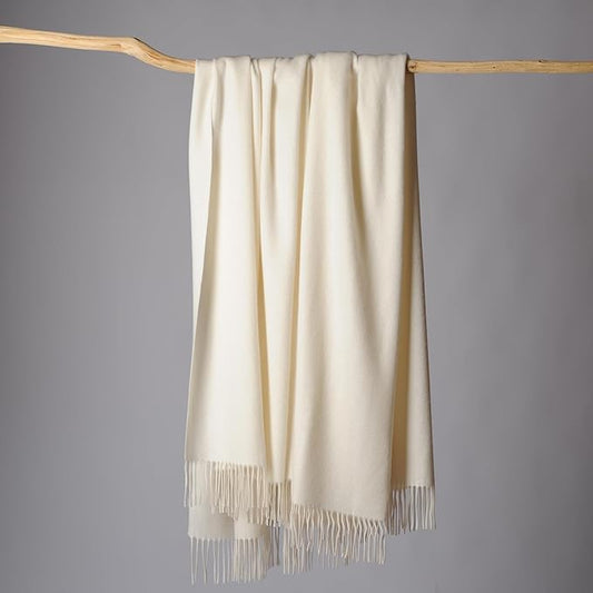 CUDDLE DREAMS Premium Cashmere Throw Blanket with Fringe, Luxuriously Soft (Ivory)